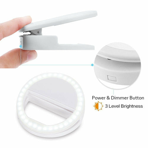 Portable Selfie LED Ring Light Clip-On | 3 Lighting Modes | Phone & Tablet