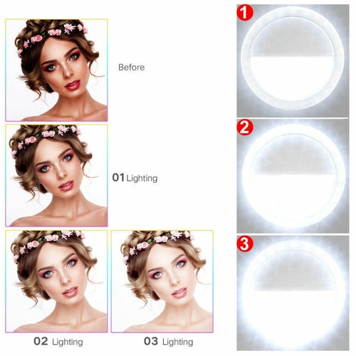Portable Selfie LED Ring Light Clip-On | 3 Lighting Modes | Phone & Tablet
