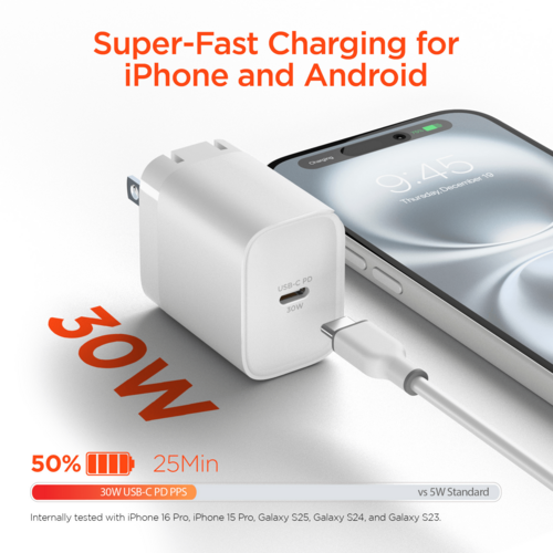 HyperGear 30W USB-C PD 快速充電器 | PPS智慧防熱保護 支援iPhone/Samsung/MacBook | Fast Wall Charger