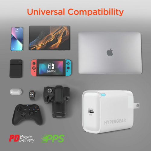 HyperGear 30W USB-C PD 快速充電器 | PPS智慧防熱保護 支援iPhone/Samsung/MacBook | Fast Wall Charger