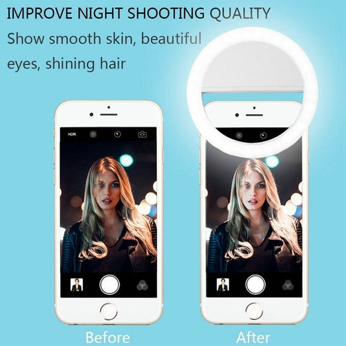 Portable Selfie LED Ring Light Clip-On | 3 Lighting Modes | Phone & Tablet