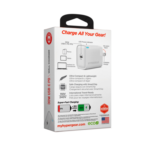 HyperGear 30W USB-C PD 快速充電器 | PPS智慧防熱保護 支援iPhone/Samsung/MacBook | Fast Wall Charger
