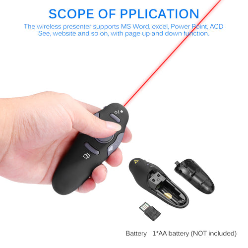 2.4GHz 無線簡報筆 紅外線雷射筆 | 免驅動 USB 接收器 10公尺遠距操控 | Wireless Presenter Laser Pointer