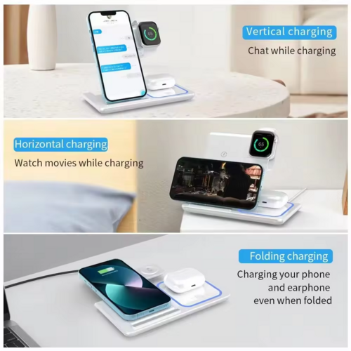 三合一折疊無線充電座 | 15W 快充 | 適用 iPhone / Android / 耳機 / 手錶 | Foldable 3-in-1 Wireless Charging Station
