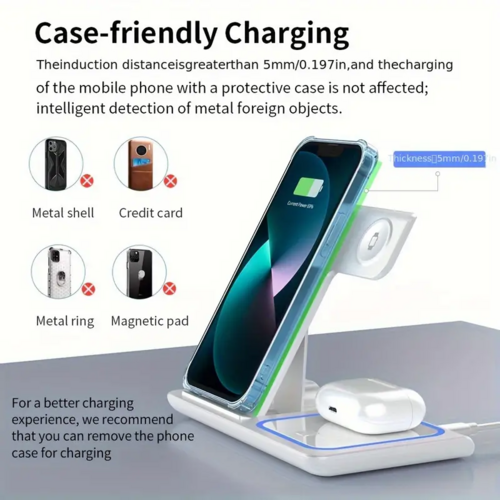 三合一折疊無線充電座 | 15W 快充 | 適用 iPhone / Android / 耳機 / 手錶 | Foldable 3-in-1 Wireless Charging Station
